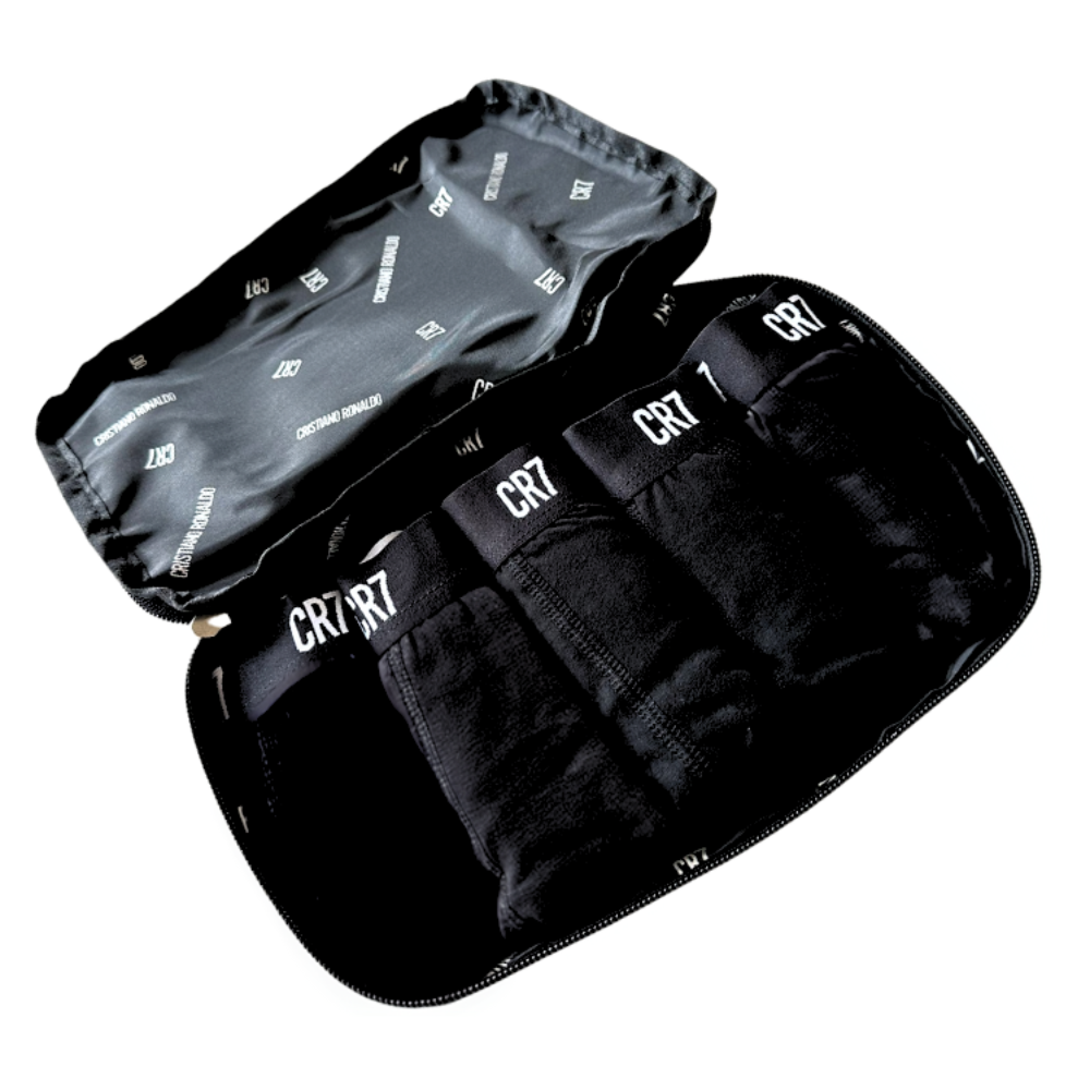 CR7 Trunks - 5 Pack Herren + Reisetasche (schwarz)